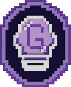 A pixelated badge that resembles an astronaught's helmet